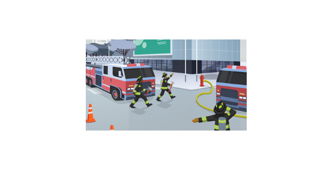 thumbnail depicting firemen directing traffic in front of fire trucks